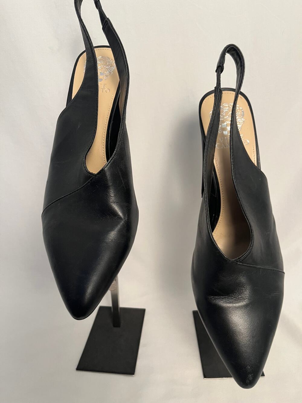 Vince Camuto Black Leather Slingback Block Heel Pumps Size 12
